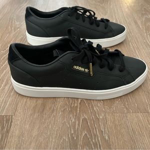 Adidas Sleek Leather Sneaker in Black and White